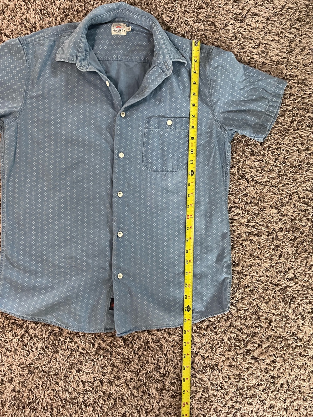 Faherty Brand Mens Blue Indigo Dyed Organic Cotton Geometric Print Shirt Medium - Picture 5 of 8